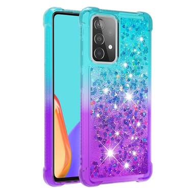 SKALO Samsung A52/A52s Kvicksand Glitter Hjerter TPU Cover - Turkis-Lilla