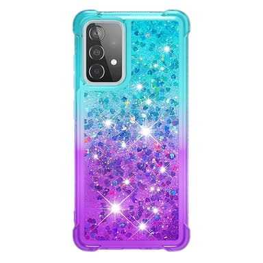 SKALO Samsung A52/A52s Kvicksand Glitter Hjerter TPU Cover - Turkis-Lilla