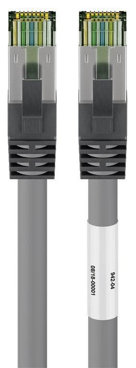RJ45 (CAT 6A, 500 MHz) patchkabel med CAT 8.1 S/FTP råkabel, grå
