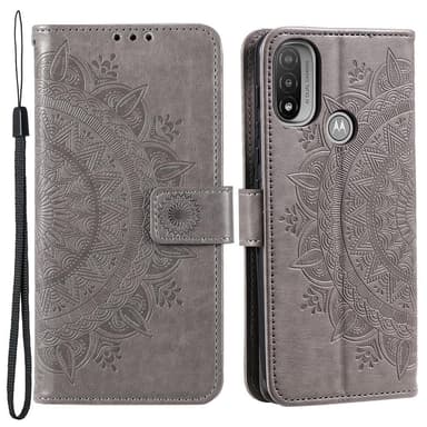 SKALO Moto E20/E30/E40 Mandala Flip Cover - Grå