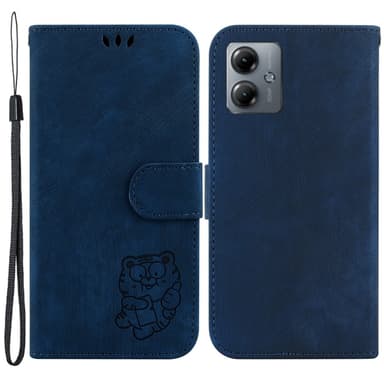 SKALO Motorola Moto G14 Tegnebog med tigerpræg - Mørkeblå