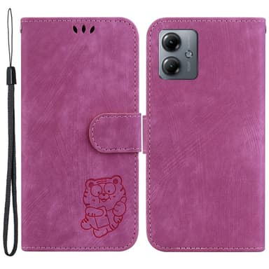 SKALO Motorola Moto G14 Tegnebog med tigerpræg - Cerise