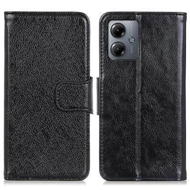 Nappa Texture Split Wallet Stativbetræk til Motorola Moto G14 - Sort