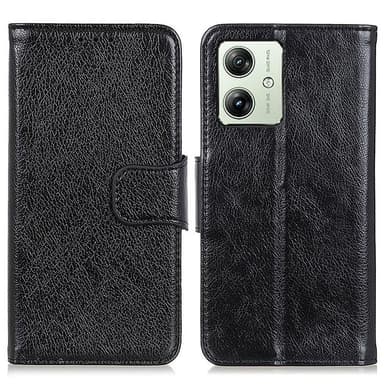 Nappa Texture Split Wallet Stativbetræk til Motorola Moto G54 - Sort
