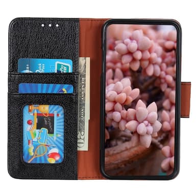 Nappa Texture Split Wallet Stativbetræk til Motorola Moto G54 - Sort