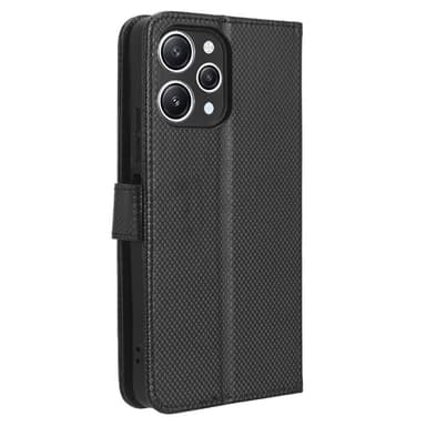 SKALO Xiaomi Redmi 12 4G/5G Premium Mini Rhombus Wallet Flip Cover - Sort