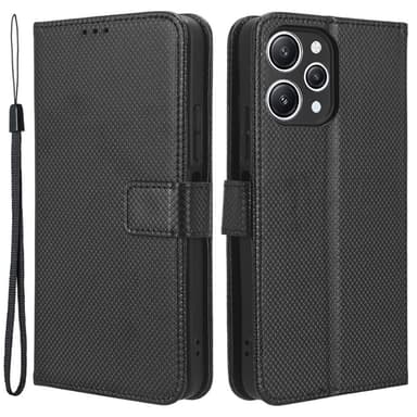 SKALO Xiaomi Redmi 12 4G/5G Premium Mini Rhombus Wallet Flip Cover - Sort