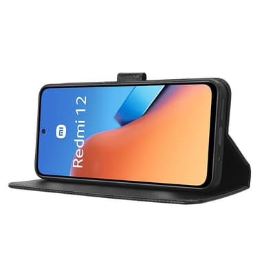 SKALO Xiaomi Redmi 12 4G/5G Premium Mini Rhombus Wallet Flip Cover - Sort