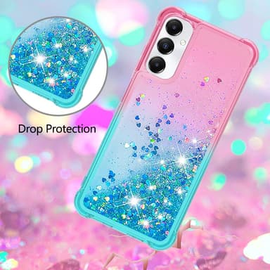 SKALO Samsung A05s 4G Kvicksand Glitter Hjerter TPU Cover - Pink-Turkis