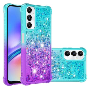 SKALO Samsung A05s 4G Kvicksand Glitter Hjerter TPU Cover - Turkis-Lilla