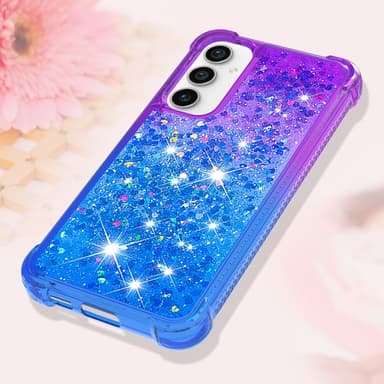 SKALO Samsung S23 FE Kvicksand Glitter Hjerter TPU Cover - Lilla-Blå
