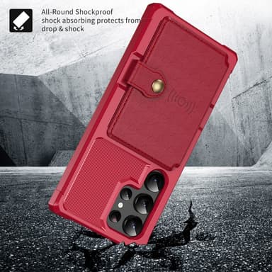 SKALO Samsung S24 Ultra Stødsikker cover med pung - Rød