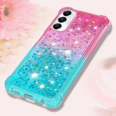 SKALO Samsung A05s 4G Kvicksand Glitter Hjerter TPU Cover - Pink-Turkis