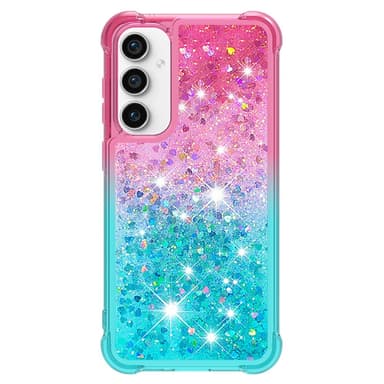 SKALO Samsung S23 FE Kvicksand Glitter Hjerter TPU Cover - Pink-Turkis