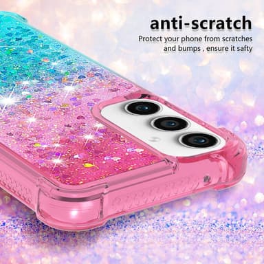 SKALO Samsung S23 FE Kvicksand Glitter Hjerter TPU Cover - Pink-Turkis