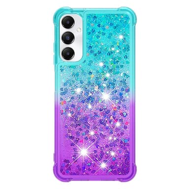 SKALO Samsung A05s 4G Kvicksand Glitter Hjerter TPU Cover - Turkis-Lilla