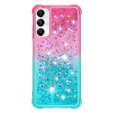 SKALO Samsung A05s 4G Kvicksand Glitter Hjerter TPU Cover - Pink-Turkis