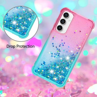 SKALO Samsung S23 FE Kvicksand Glitter Hjerter TPU Cover - Pink-Turkis