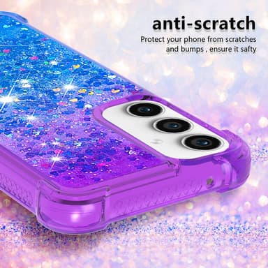 SKALO Samsung S23 FE Kvicksand Glitter Hjerter TPU Cover - Lilla-Blå