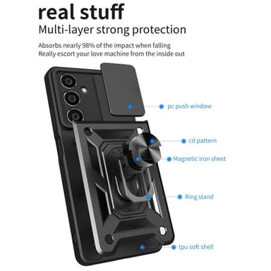 SKALO Samsung A05s 4G Armor Hybrid Metal Ring Camera Slider - Blå