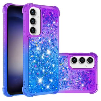 SKALO Samsung S23 FE Kvicksand Glitter Hjerter TPU Cover - Lilla-Blå