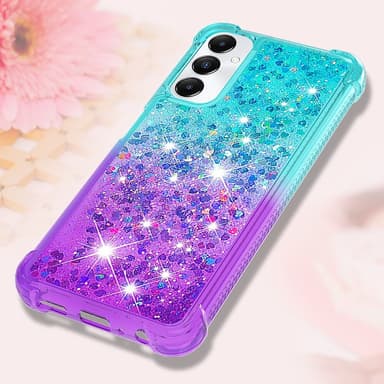 SKALO Samsung A05s 4G Kvicksand Glitter Hjerter TPU Cover - Turkis-Lilla