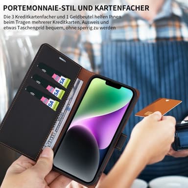 Retro Crazy Horse Taske til iPhone 15 Plus Telefontaskestativ