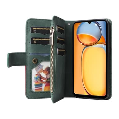 KT Wallet Case til Xiaomi Redmi 13C - Grøn-Rød