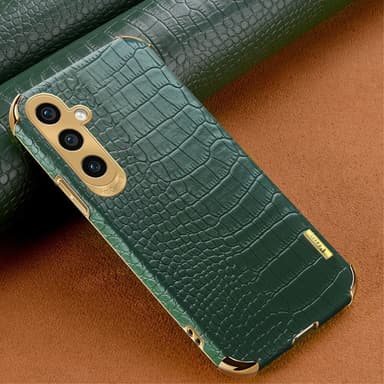 SKALO Samsung A15 5G Crocodile Guldkant Cover - Grøn
