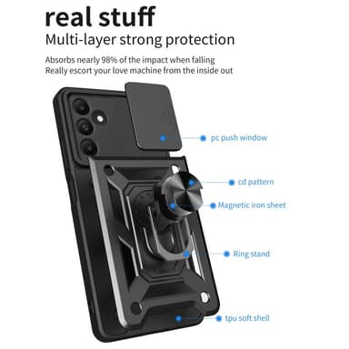SKALO Samsung A15 4G Armor Hybrid Metal Ring Camera Slider - Rød