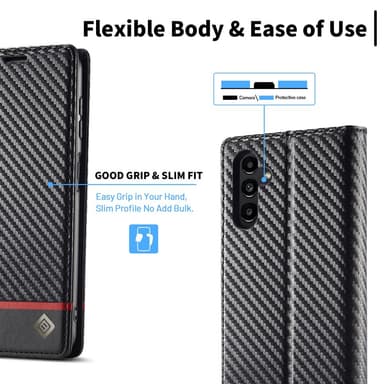 SKALO Samsung A15 5G LC.IMEEKE Carbon Fiber Pungetui i PU-læder - Sort