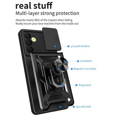 SKALO Samsung A25 5G Armor Hybrid Metal Ring Camera Slider - Sort