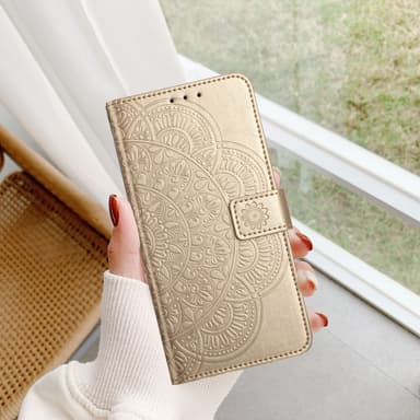 SKALO Xiaomi Redmi Note 13 Pro+ Mandala Flip Cover - Guld
