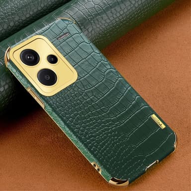 SKALO Xiaomi Redmi Note 13 Pro+ Crocodile Guldkant Cover - Grøn