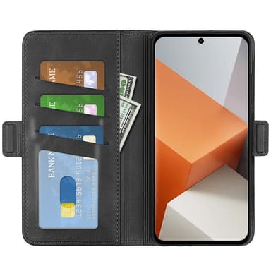 SKALO Xiaomi Redmi Note 13 Pro+ Premium Wallet Flip Cover - Sort