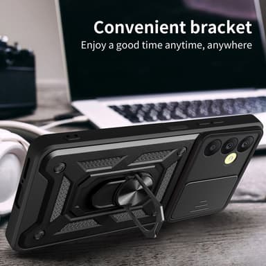 SKALO Samsung A25 5G Armor Hybrid Metal Ring Camera Slider - Sort