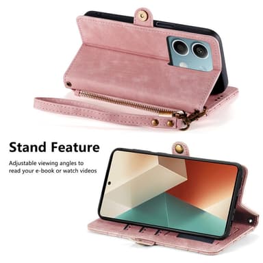 SKALO Xiaomi Redmi Note 13 5G Præget pungetui i PU-læder med lynlås - Pink