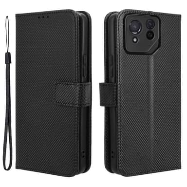 SKALO Asus ROG Phone 8 Pro 5G Premium Mini Rhombus Wallet Flip Cover - Sort
