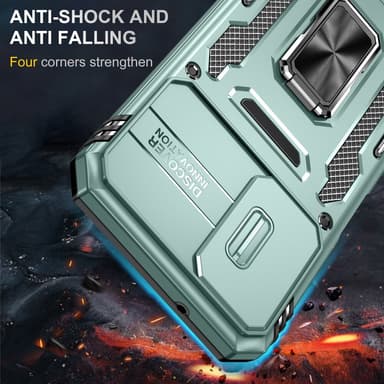 SKALO Samsung A15 4G Armor Hybrid Metal Ring Camera Slider - Grøn