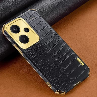 SKALO Xiaomi Redmi Note 13 Pro+ Crocodile Guldkant Cover - Sort