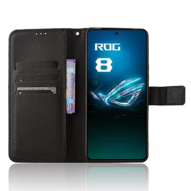 SKALO Asus ROG Phone 8 Pro 5G Premium Mini Rhombus Wallet Flip Cover - Sort
