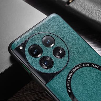 SKALO OnePlus 12 5G PU læder hybrid magnetisk ring Cover - Grøn
