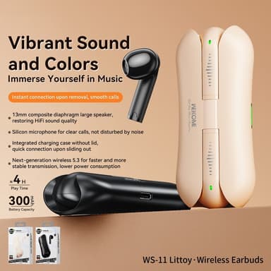 WEKOME Earphones Bluetooth 5.3 Stereo Earbuds - Beige