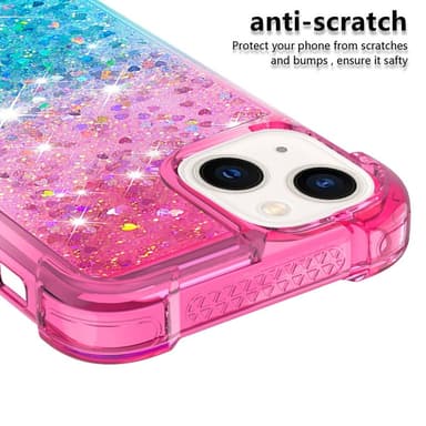 SKALO iPhone 15 Plus Kvicksand Glitter Hjerter TPU Cover - Pink-Turkis