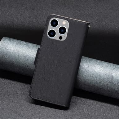 SKALO iPhone 15 Pro Max Litchi Flip Cover - Sort