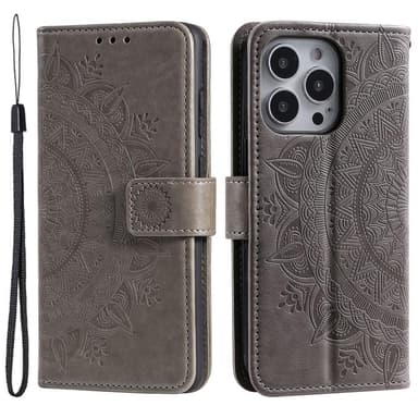SKALO iPhone 15 Pro Mandala Flip Cover - Grå