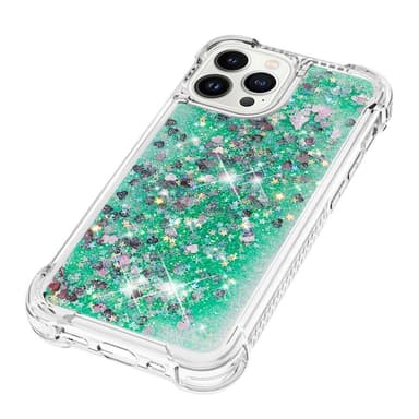 SKALO iPhone 15 Pro Kvicksand Glitter Hjerter TPU Cover - Grøn