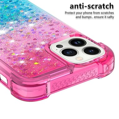SKALO iPhone 15 Pro Max Kvicksand Glitter Hjerter TPU Cover - Pink-Turkis