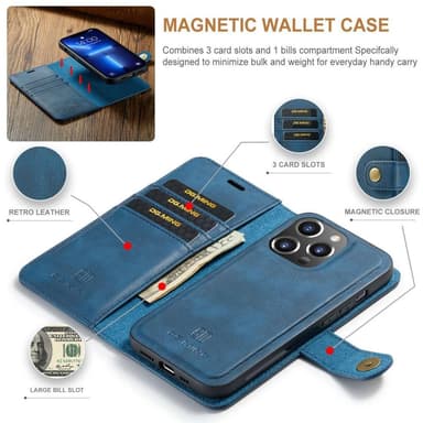 DG MING iPhone 15 Pro 2-i-1 Magnet Pungetui - Blå