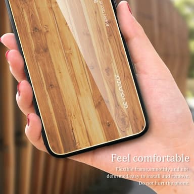 SKALO iPhone 15 Pro Max Wood hærdet glas TPU Cover - Vin rød